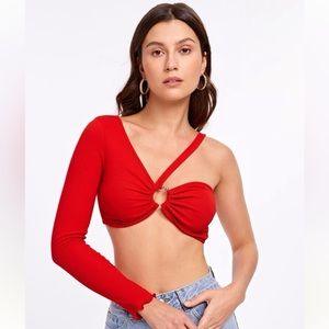 SHEIN Red Neck Ring Detail Top